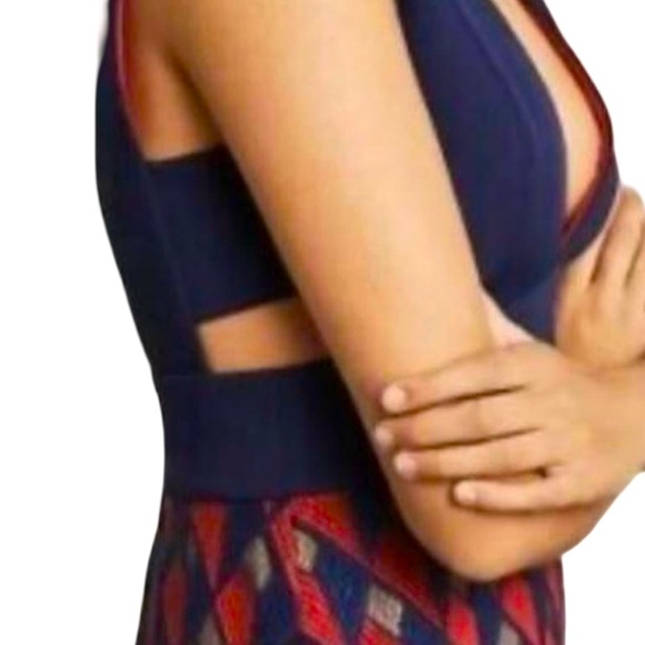 BCBG MaxAzria Rosalina Midi Dress Navy Red Geometric Size 4 NWT - Picture 4 of 9